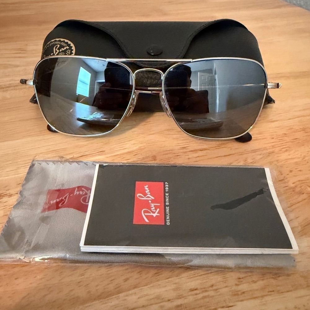 Ray-Ban RB 8034-K Ultra Titanium Polarized Silver Aviator Sunglasses Large 58mm